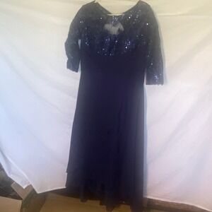 Ryanth Navy Blue Sequined Lace‎ Chiffon Evening Gown Dress Size 10 NEW